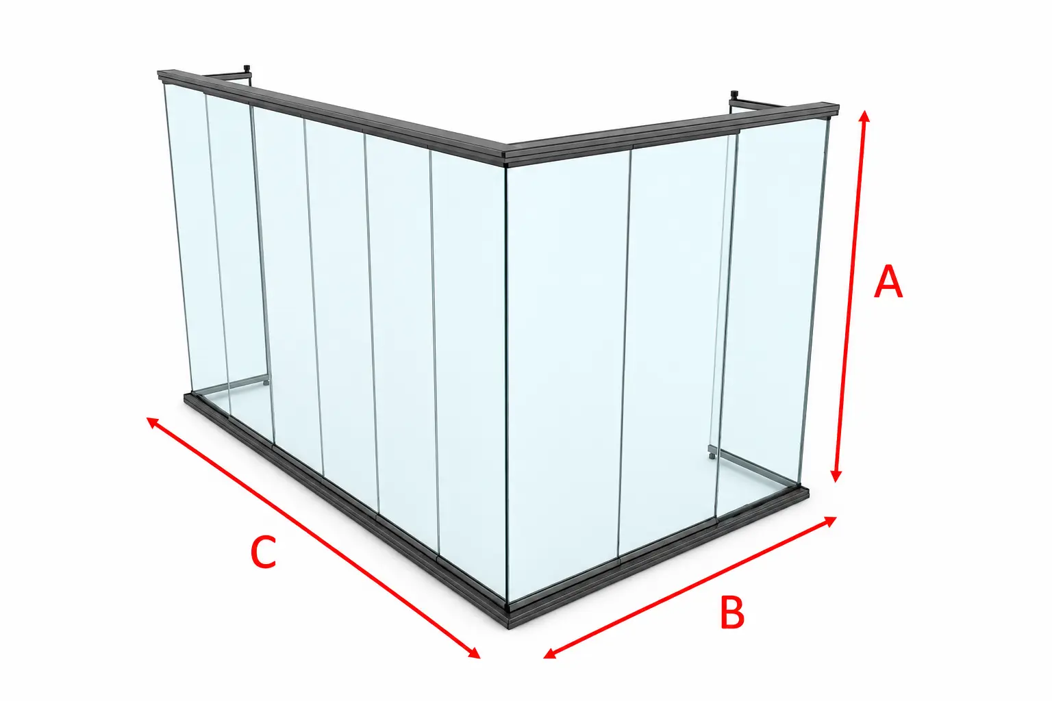 Sistema en L de cierre plegable de cristal para esquina